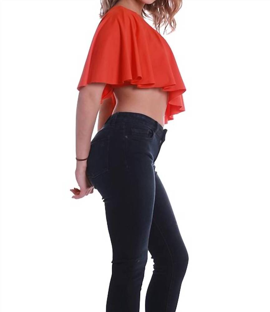 NEW SUSANA MONACO karina one shoulder ruffle crop top in sunset - Picture 2 of 3